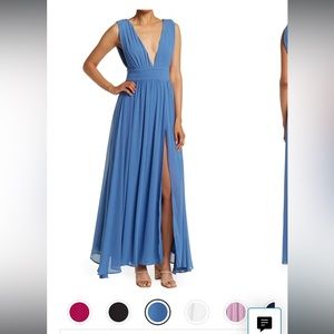 Blue long deep v formal dress